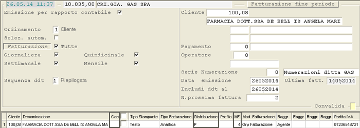 Emissione Fatture differite per Rapporto Contabile: visualizzazione Clienti